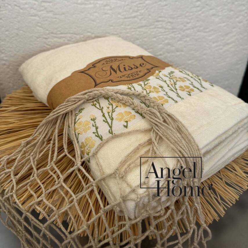 Çiçek Motifli Havlu Seti - Sarı - 3