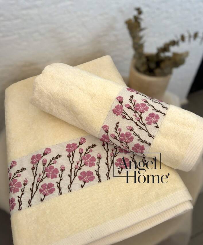 Çiçek Motifli Havlu Seti - Pembe - 2
