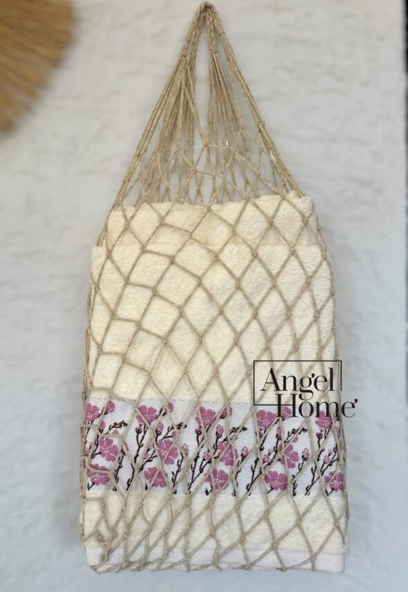 Çiçek Motifli Havlu Seti - Pembe - 1