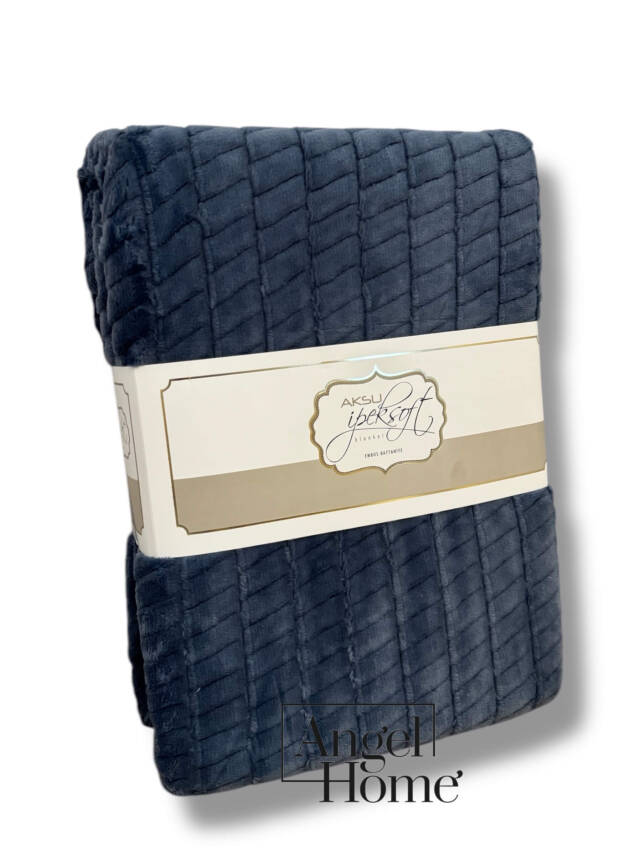 Çift Kişilik Embos Taş Desenli Battaniye - İndigo (200x220 cm) - 4