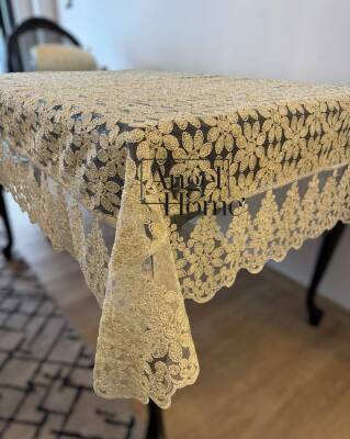Güpürlü Simli Leke Tutmaz Dertsiz Masaörtüsü - Gold - Angel Home