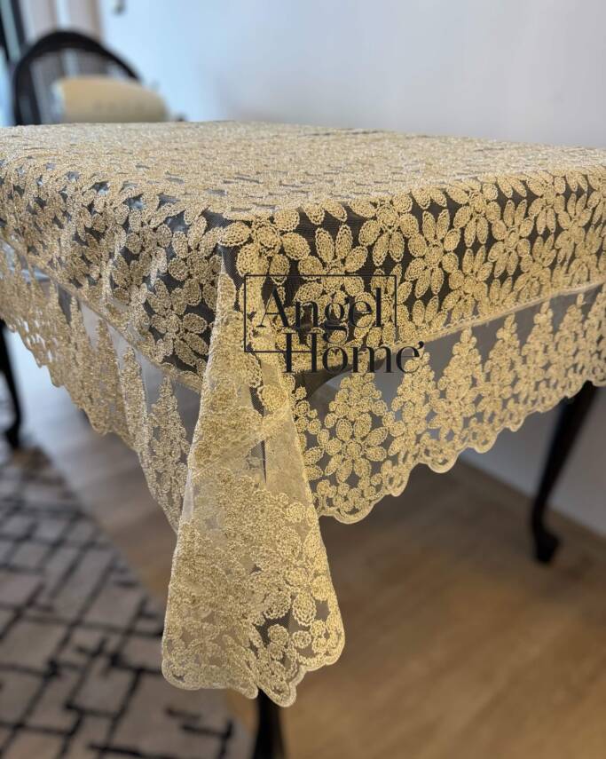 Güpürlü Simli Leke Tutmaz Dertsiz Masaörtüsü - Gold - 4