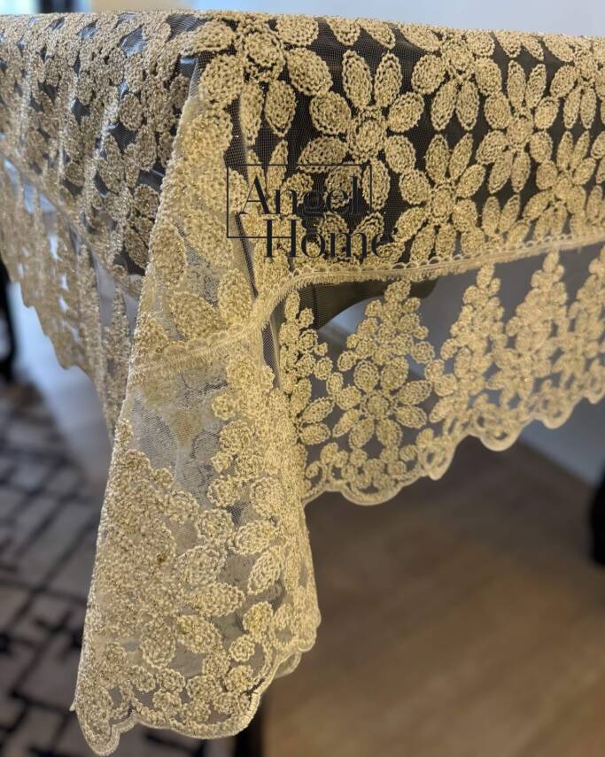 Güpürlü Simli Leke Tutmaz Dertsiz Masaörtüsü - Gold - 10