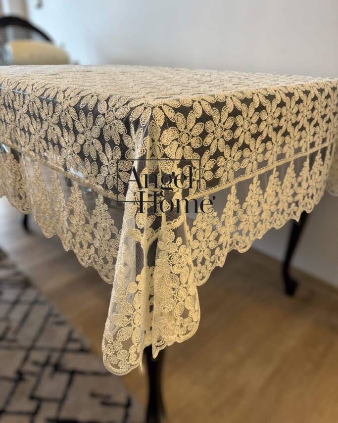 Güpürlü Simli Leke Tutmaz Dertsiz Masaörtüsü - Krem - 1