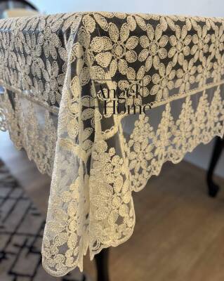 Güpürlü Simli Leke Tutmaz Dertsiz Masaörtüsü - Krem - 2