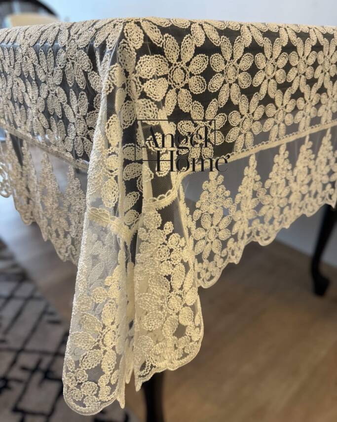 Güpürlü Simli Leke Tutmaz Dertsiz Masaörtüsü - Krem - 2