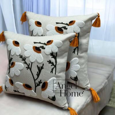 2'li Punch Kırlent Kılıfı 40 x 40 - Papatya - Angel Home