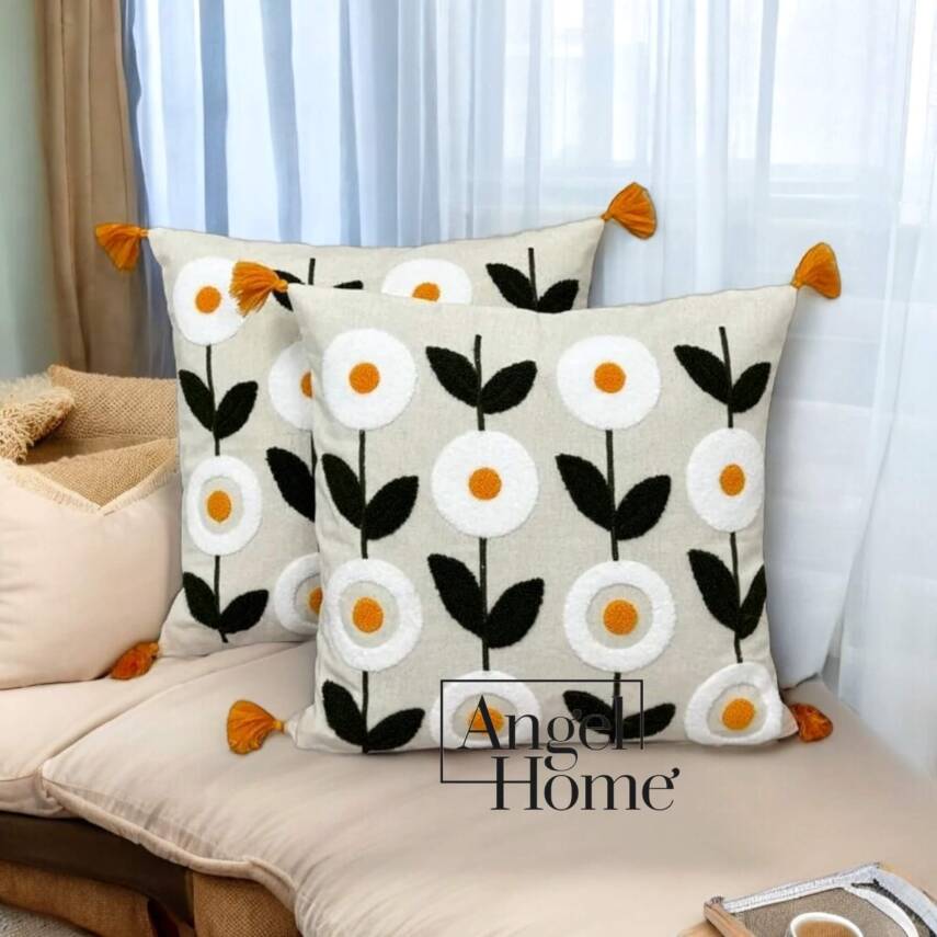 2'li Punch Kırlent Kılıfı 40 x 40 - Flowers - 1