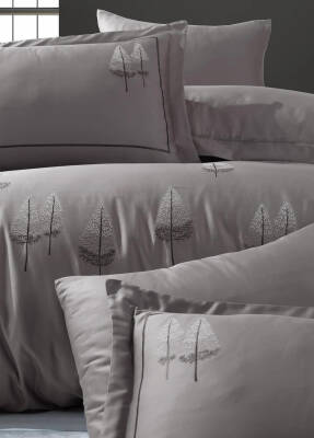 Pamira %100 Pamuk Saten Nakışlı Çift Kişilik Nevresim Takımı - Antrasit - 3