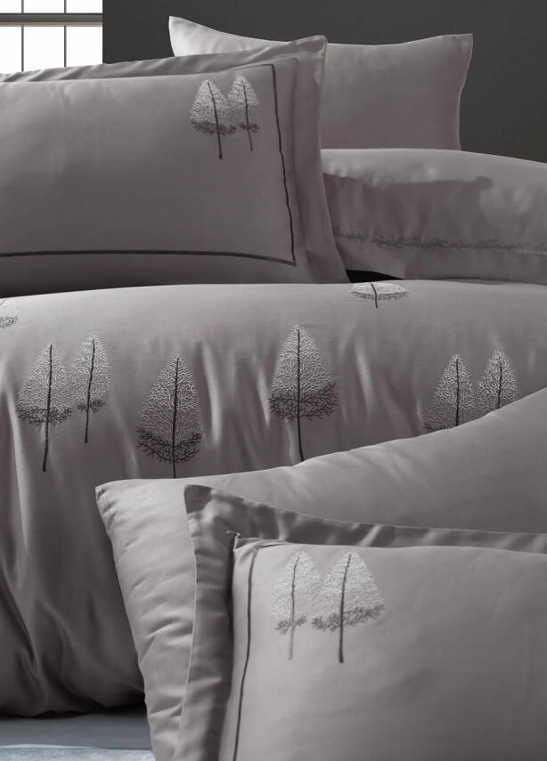 Pamira %100 Pamuk Saten Nakışlı Çift Kişilik Nevresim Takımı - Antrasit - 3