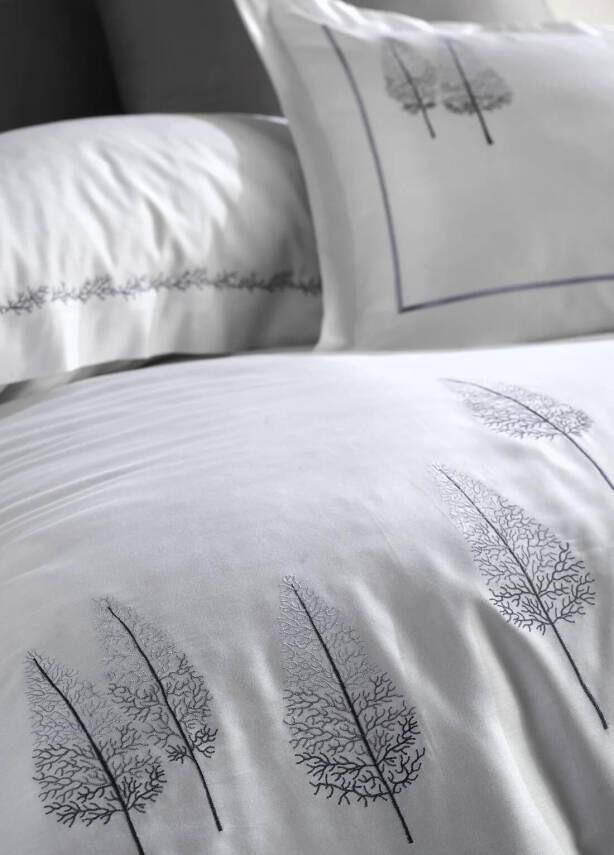 Pamira %100 Pamuk Saten Nakışlı Çift Kişilik Nevresim Takımı - Beyaz-Antrasit - 3