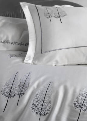 Pamira %100 Pamuk Saten Nakışlı Çift Kişilik Nevresim Takımı - Beyaz-Antrasit - 2