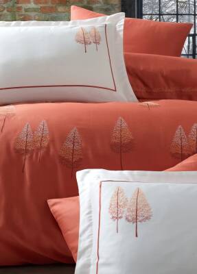 Pamira %100 Pamuk Saten Nakışlı Çift Kişilik Nevresim Takımı - Kiremit - 3