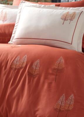 Pamira %100 Pamuk Saten Nakışlı Çift Kişilik Nevresim Takımı - Kiremit - 2