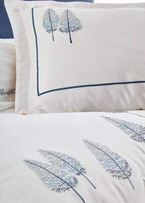 Pamira %100 Pamuk Saten Nakışlı Çift Kişilik Nevresim Takımı - Lacivert - 3