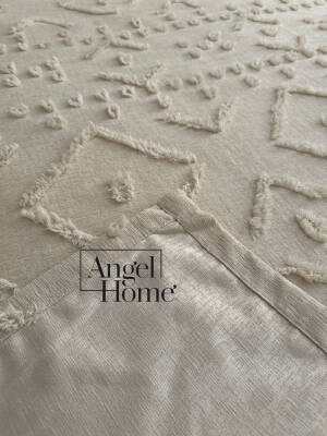 Püsküllü Pamuklu Çift Kişilik Yatak Örtüsü 240x260 + 2 Yastık Kılıfı - Vizon - 3