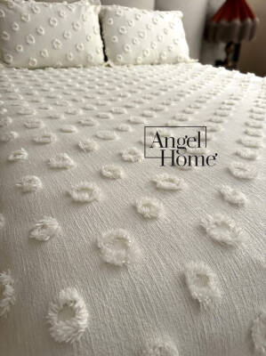 Ponpon Çift Kişilik Yatak Örtüsü 240x260 2 Yastık Krem Rengi - 2