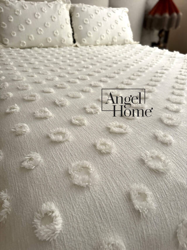 Ponpon Çift Kişilik Yatak Örtüsü 240x260 2 Yastık Krem Rengi - 2