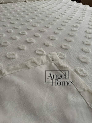 Ponpon Tek Kişilik Yatak Örtüsü Krem Rengi 180x250 ve 1 Yastık - 3