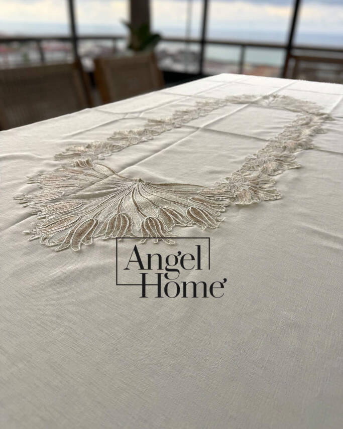 Royal Home Keten Kumaş Fransız Dantelli Leke Tutmaz Dertsiz Masa Örtüsü - 3
