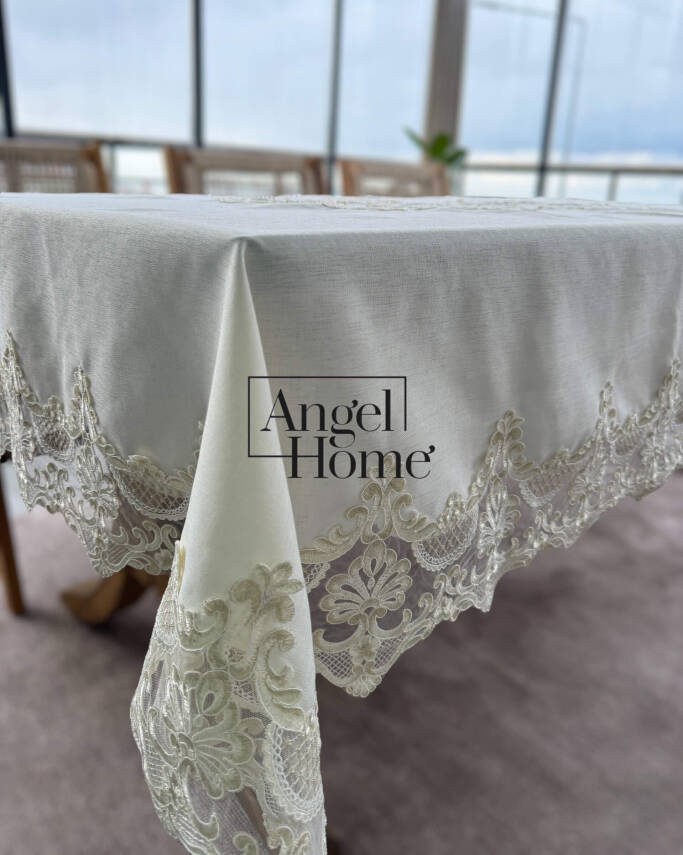 Royal Home Keten Kumaş Fransız Dantelli Leke Tutmaz Dertsiz Masa Örtüsü - 2
