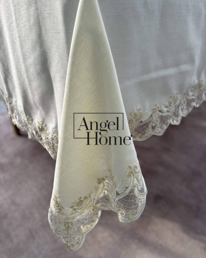 Royal Home Keten Kumaş Fransız Dantelli Leke Tutmaz Dertsiz Masa Örtüsü - 2