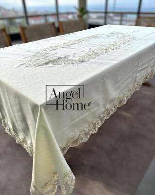 Royal Home Keten Kumaş Fransız Dantelli Leke Tutmaz Dertsiz Masa Örtüsü - 7