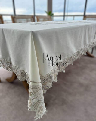 Royal Home Keten Kumaş Fransız Dantelli Leke Tutmaz Dertsiz Masa Örtüsü - 2