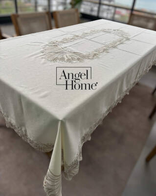 Royal Home Keten Kumaş Fransız Dantelli Leke Tutmaz Dertsiz Masa Örtüsü - 3