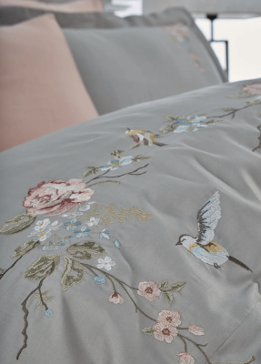 Rüya %100 Pamuk Saten Nakışlı Çift Kişilik Nevresim Takımı - Gri-Pembe - 3