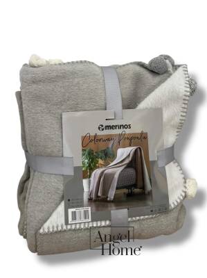 Tek Kişilik Merinos Ponponlu Battaniye – Çift Taraflı, 150x200 cm (Gri-Krem) - 3