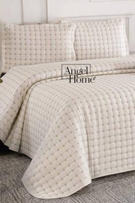 Yıldız İşlemeli Çift Kişilik Yatak Örtüsü 240x260 cm - Krem - Angel Home
