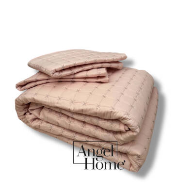 Yıldız İşlemeli Çift Kişilik Yatak Örtüsü 240x260 cm - Pudra - 3