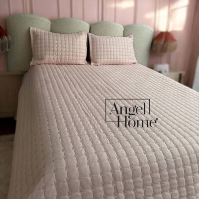 Yıldız İşlemeli Çift Kişilik Yatak Örtüsü 240x260 cm - Pudra - Angel Home
