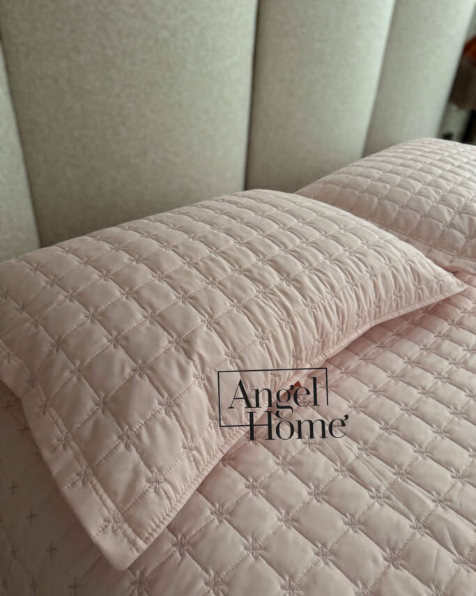 Yıldız İşlemeli Çift Kişilik Yatak Örtüsü 240x260 cm - Pudra - 2