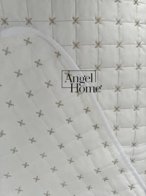 Yıldız İşlemeli Tek Kişilik Yatak Örtüsü 160x220 cm - Krem - 2