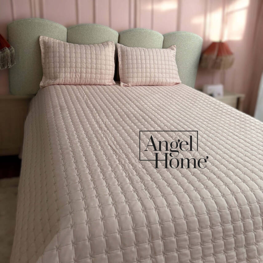 Yıldız İşlemeli Tek Kişilik Yatak Örtüsü 160x220 cm - Pudra - 1