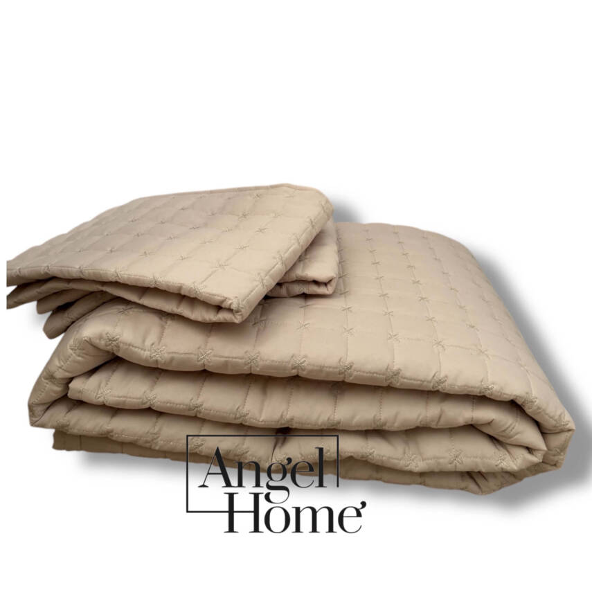 Yıldız İşlemeli Tek Kişilik Yatak Örtüsü 160x220 cm - Bej - 3