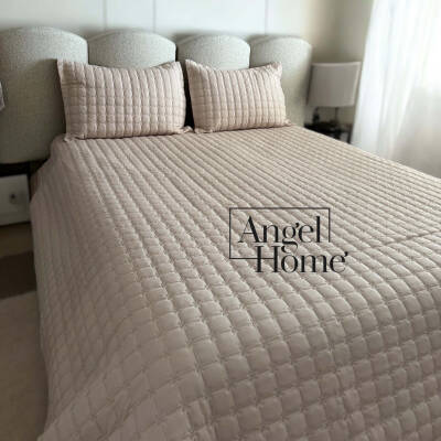 Yıldız İşlemeli Tek Kişilik Yatak Örtüsü 160x220 cm - Bej - Angel Home